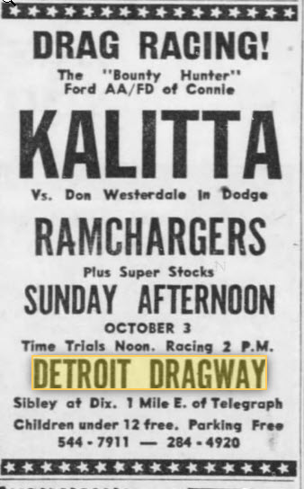 kalitta at the strip Oct 1965 Detroit Dragway, Brownstown Twp